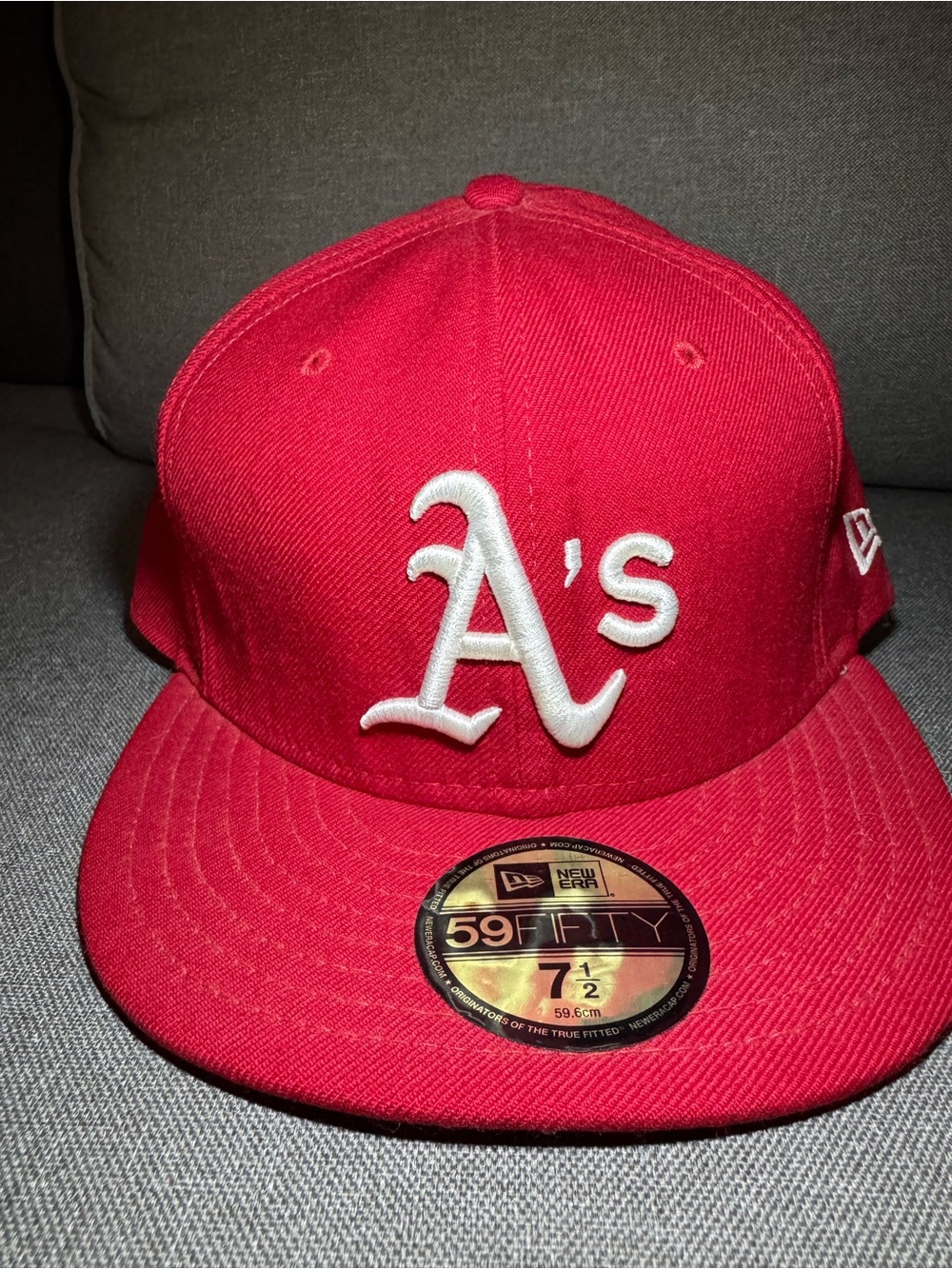 Red A's New Era 59FIFTY Fitted Hat 7 1/2